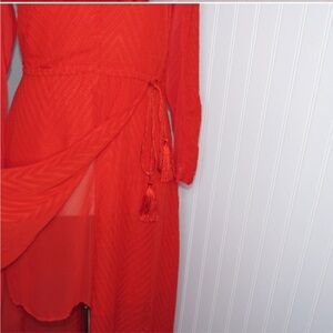 H&M Red Asymmetrical Ruched Long Sleeve Dress
